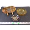 Image 1 : (3) 2 - 1970's Carnival Glass Pieces & Amber Star Burst Bowl