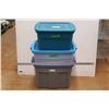Image 1 : *(3) Storage Bins With Lids - Grey; Light Blue; 