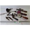Image 1 : (3) Vintage Items - Hand Drills - Wooden Spoke Shaver/Sharpener - Punches - Misc. Items