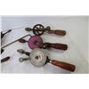 Image 3 : (3) Vintage Items - Hand Drills - Wooden Spoke Shaver/Sharpener - Punches - Misc. Items
