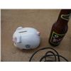 Image 3 : WWII Cole Hersee Clamshell Trouble Light, Coin "Piggy" Bank, Pocket Knife, Vintage Bohemian Beer Bot