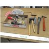 Image 1 : Various Shop Tools - Rubber Mallet, Shipping Tape Dispenser, Butcher Knife, Carpet Knife, Wire Brush