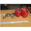 Image 1 : (2) Antique Fuel Pumps w/Sediment Bowls, Carburetor & (2) Small Gas Cans