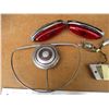 Image 2 : (1 Pr) Vintage Tred Glass Lens Tail Lights, Horn Button & (1 pr) Glass Refactors w/Bezels