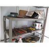 Image 4 : Metal Shelf w/Contents - Dana Safety Catalytic Heater, Garden Hand Tools, Small Swede Saw, Hedge Tri