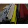 Image 2 : (5) Partial Rolls Upholstery Material - Red Woven, Red/Yellow Rubberized, Blue & Grey Vinyl