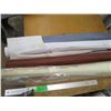 Image 1 : (5) Partial Rolls Upholstery Material - Red, Blue, Brown Vinyl & Cream Color Cloth