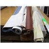 Image 2 : (5) Partial Rolls Upholstery Material - Red, Blue, Brown Vinyl & Cream Color Cloth