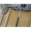 Image 3 : "Yard Art" Spade Shovel, (2)Push Brooms, Corn Broom & Spare Broom Handle