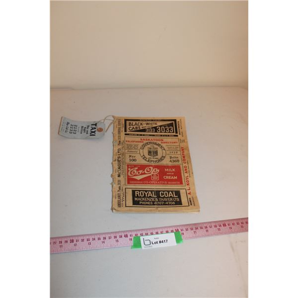 Vintage Saskatoon Telephone Directory (Four Digit Phone #s)