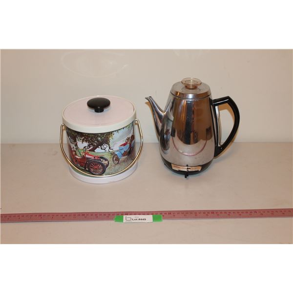 Vintage Coffee Percolator (No Cord) & Ice Bin w/Lid