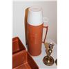 Image 3 : Vintage Thermos Lunch Kit w/Bottle, (2) Brass Candle Sticks, Hawaii Ashtray, Banff Lapel Pin & Mini 