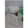 Image 3 : Green Glass Dessert Tray w/Handle, (3) Serving Plates, (1) Serving Bowl, Salt & Pepper Shakers, (4) 