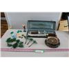 Image 1 : Sheffield Carving Set in Box, (2) Silver Serving Dishes, Toy Car & Golfing Figurines