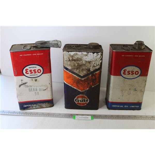 (2) Vintage ESSO Gear Oil Tins (empty) - Gulf 1 Gallon Tin (empty)