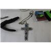 Image 7 : (2) Humming Bird Feeders - Etched Glass - Stapler w/Staples - Silver Toned Cross w/ Inlaid Stones - 