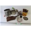 Image 1 : (2) Vintage Flour Sifters - Vogue Tin w/6" Square Spikes - Hand Beater - Dust Pan - Bottle Opener- G
