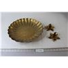 Image 1 : Brass Seashell Dish, (2) Brass Flower Candle Holders
