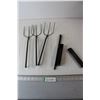 (3) 3-Prong Pitchforks, Whistle, Toothbrush Holder