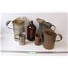 Image 1 : (6) Lot of Vintage Metal Garage Jugs Oil Pourers & Javex Jug
