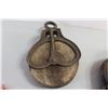 Image 2 : (2) Vintage Barn Block & Tackle Pulleys: 1 Has Wood Pulley Wheel