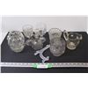 Image 1 : (7) Lot of Vintage Clear Glass: Hand Painted Creamer; Bubble Vase & Misc.