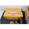 Image 4 : (11) Vintage Lot of Misc. Items: Velveeta Boxes; Noxzema Cobalt Jar; Watkins jar