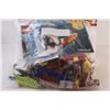 Image 2 : (7) Misc. Lot: Puzzles; 2 - Bambam Flintstones Figurines; Bag of Loose Legos & Booklets