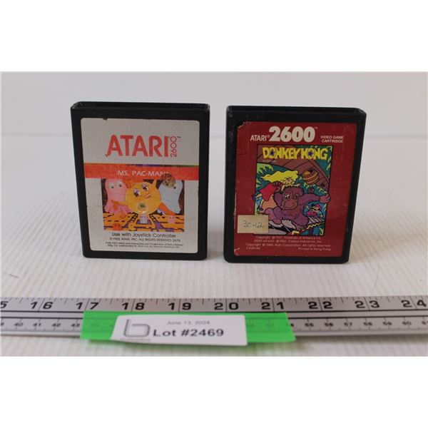 (2) Atari 1980's Console Games: Donkey Kong & Ms. Pac-Man Authenticity Not Verified