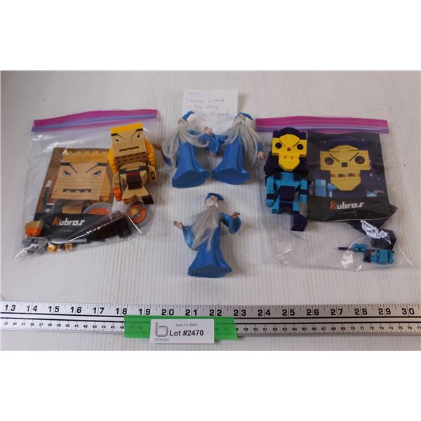 (5) 2 - KUBROS - He-Man & Skeletor & 3 - Merlin the Wizard Sword in Stone Figurines