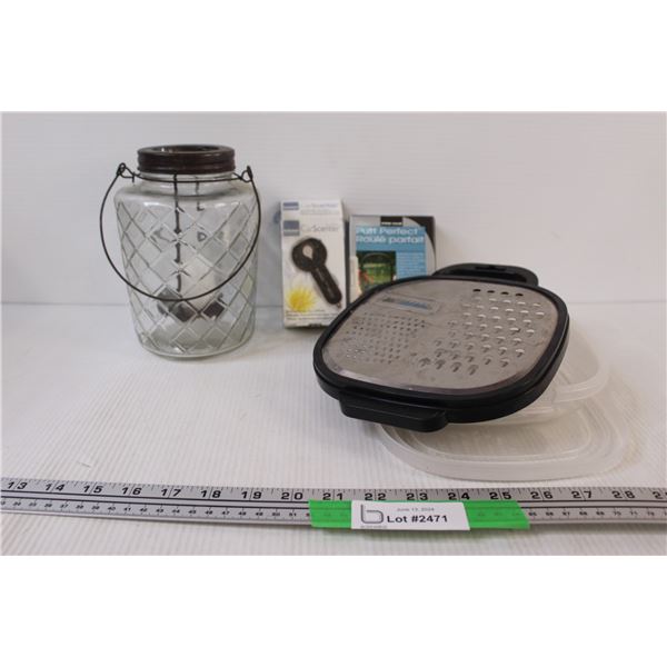 (4) Misc. Lot: Shredder Sealed Kit; Glass & Metal Candle Lantern: