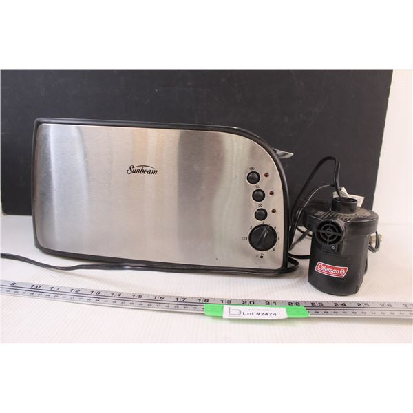 (2) Sunbeam Large Capacity Toaster - Working; Coleman Air Mattress Air Pump Works