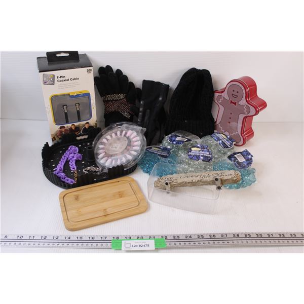 (18+) Misc. Lot: 5 - Bags Glass Rocks; Mitts; Toque; Press-On Nails