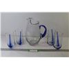 Image 1 : (4) Glasses & Pitcher w/Blue Streaks