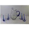 Image 4 : (4) Glasses & Pitcher w/Blue Streaks