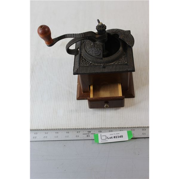 Vintage Wood and Cast Iron Hand Crank Coffee Mill