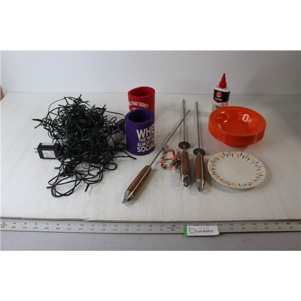 Christmas Lights - Untested, Bowls, Plate, Foam Drink Coolers, Misc.