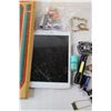 Image 3 : Assorted Card Boxes, Insulated Water Bottle, Cribbage Board, Tablet, Misc.
