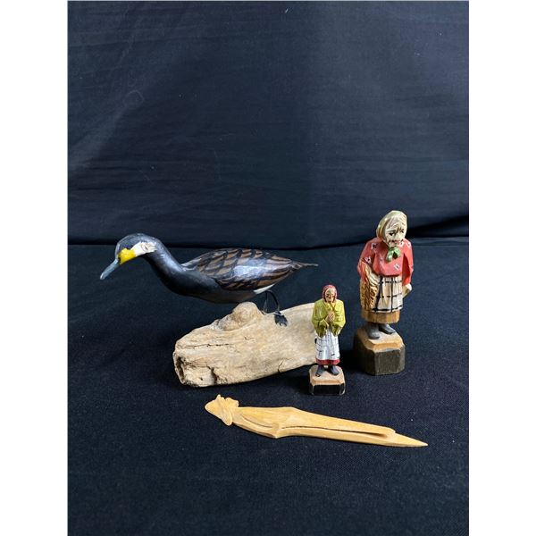 Lot Of Vintage Whimsical Folk Art Wood Carvings Some Signed.