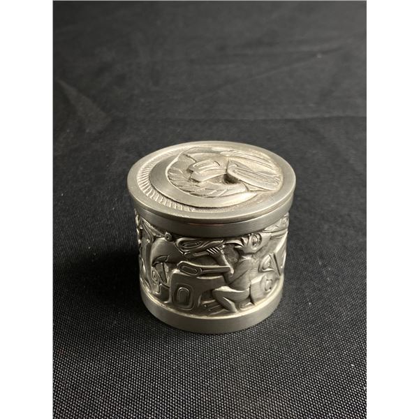 Pewter Aboriginal Round Trinket Box. Approx. 1 3/4" H