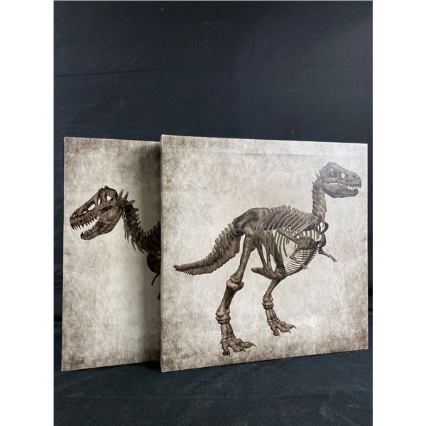 2 Canvas Dinosaur Pictures. Approx. 12" x 12" Each