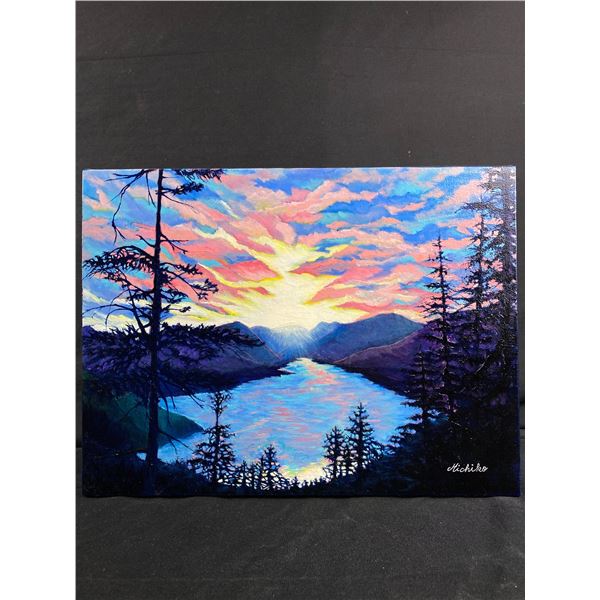 2021 Oil Painting On Canvas "Beautiful End" Signed "Michiko Splinter" . 16" x 12"