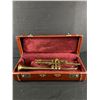 Image 1 : Vintage Engraved Academy Brass Trumpet w/ Mother Of Pearl Accents On Buttons. Comes In Case.