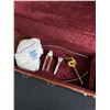 Image 2 : Vintage Engraved Academy Brass Trumpet w/ Mother Of Pearl Accents On Buttons. Comes In Case.