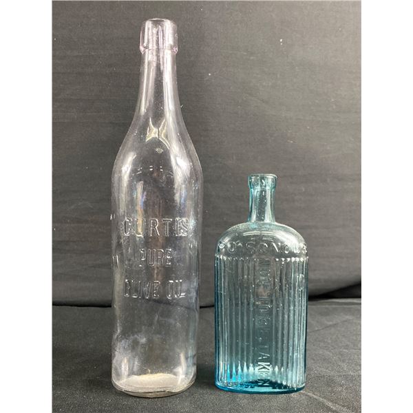 2 Vintage Bottles - "Curtis Pure Olive Oil" & "Poisonous Not To Be Taken". Great Conditon.