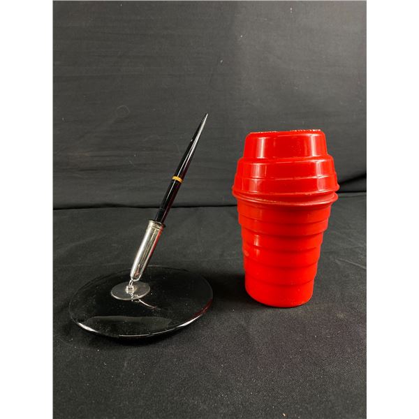 Vintage Stanley Home Products Swirl Mixer & Esterbrook Pen Stand w/ Eversharp Pen