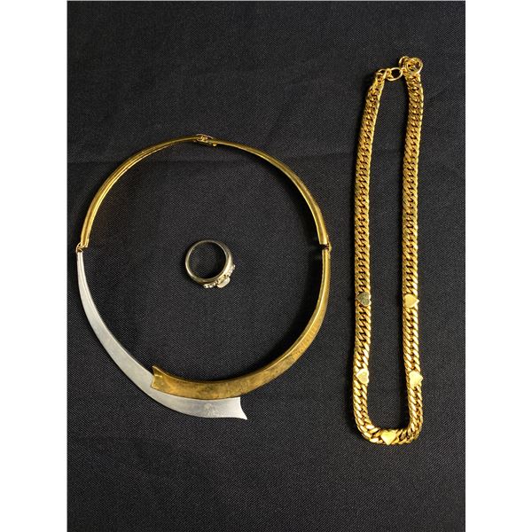 2 Gold Tone Choker Necklaces & Stone/Rhinestone Ring