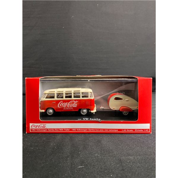 1:43 Scale Die Cast Metal Coca-Cola 1962 Volkswagen Samba Bus With Trailer