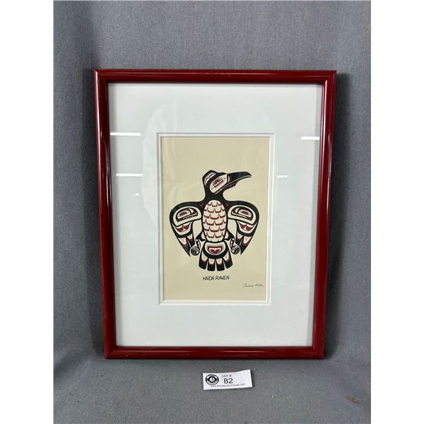 Framed Aboriginal  Haida Raven  Print By Clarence Mills. Approx. 15  x 11 1/2 