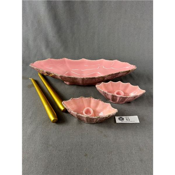 Fabulous Mid Century Modern California Originals Pink & Gold Console Centerpiece Bowl & Matching Cup